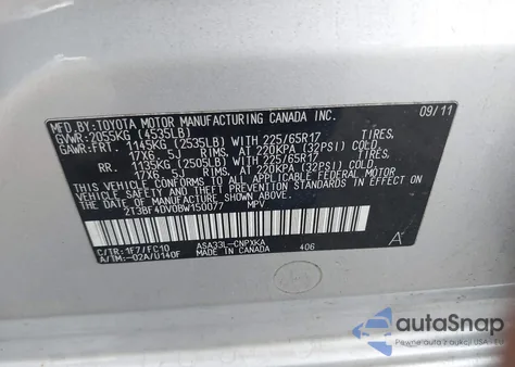 2011 Toyota Rav4 from USA, damaged, VIN 2T3BF4DV0BW150077